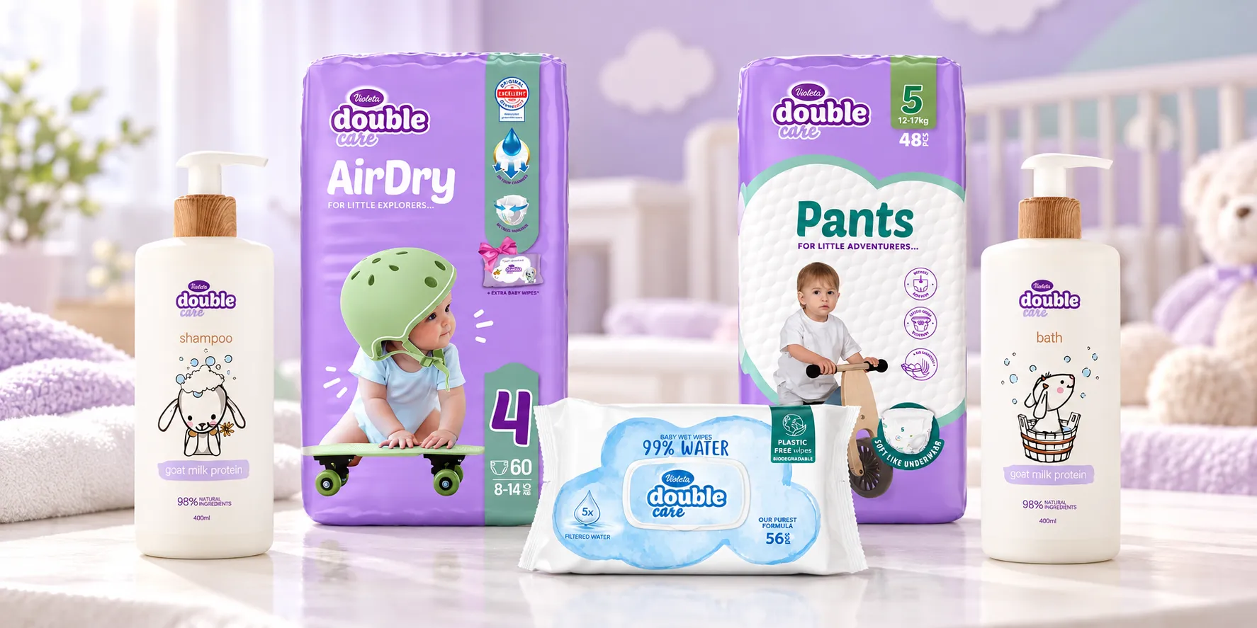 Violeta Double Care babaápolás: gyengéd gondoskodás a pelenkázástól a fürdetésig